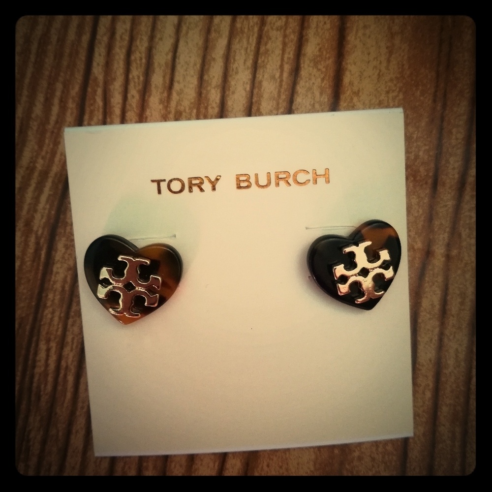 Tory Burch Tilsim Logo Heart Stud Earrings